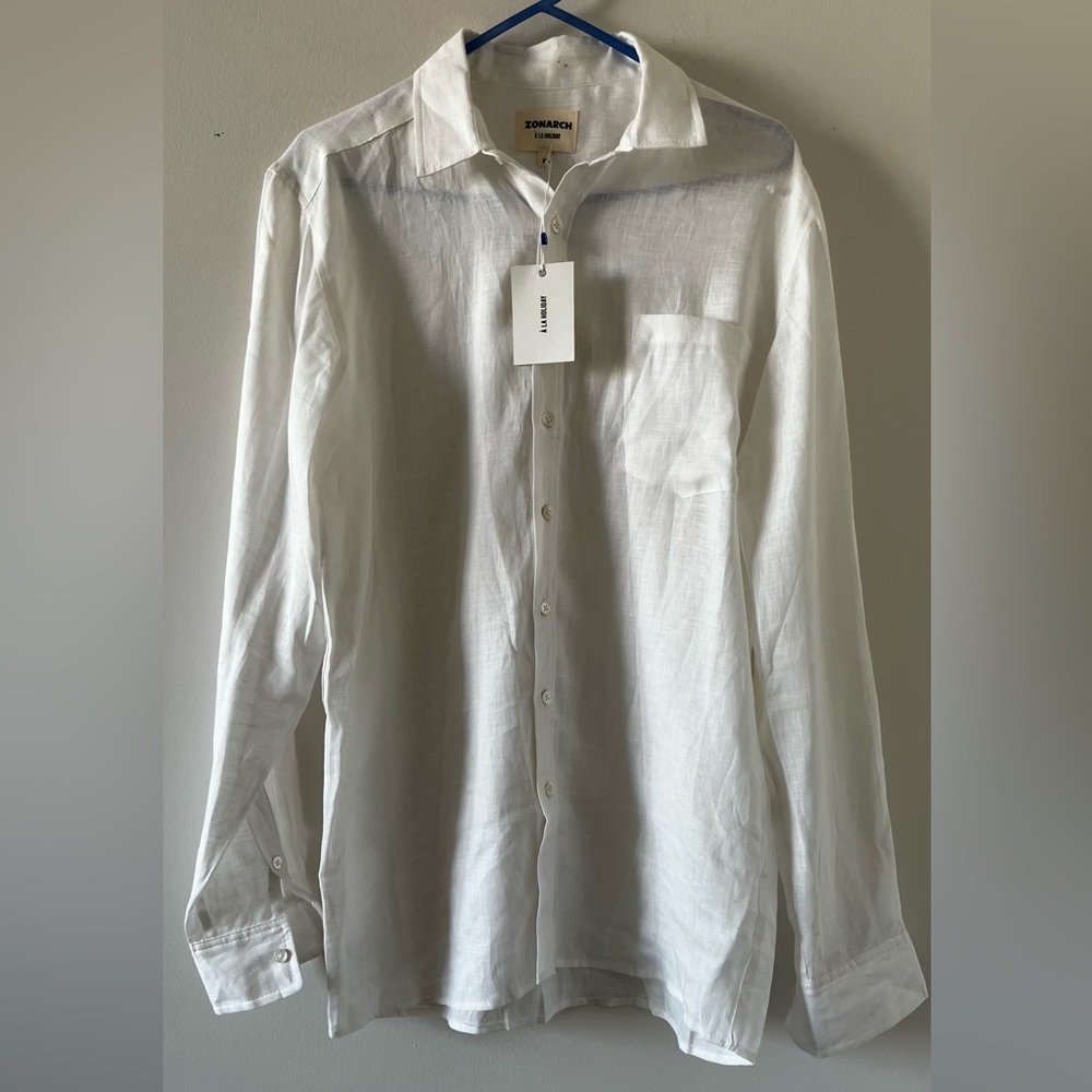 BRAND NEW Zonarch White Linen Shirt in Medium